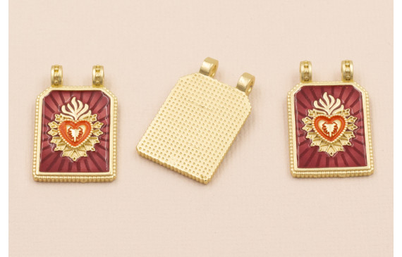Medalla Sagrado Corazón 30*17 Granate y Naranja