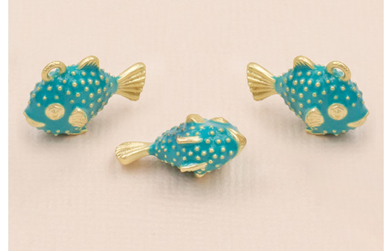 Colgante Pez Globo 20*13mm esmalte Turquesa O.Mate