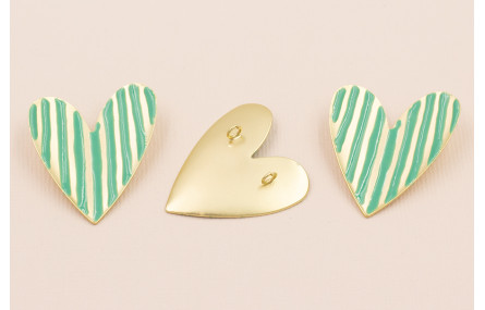 Colgante Corazón 35*30 Lineas Turquesas y Oro Mate