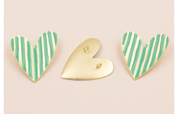 Colgante Corazón 35*30 Lineas Turquesas y Oro Mate