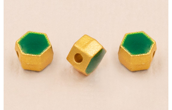 Entrepieza Hexagonal 5*5*4mm Oro Esmalte Verde