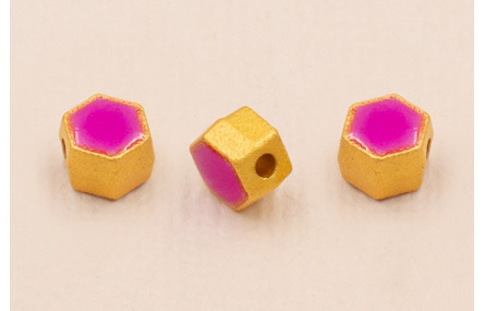 Entrepieza Hexagonal 5*5*4mm Oro Esmalte Morado