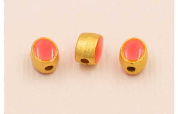 Entrepieza Ovalada 5*5*4mm Oro Esmalte Fuxia