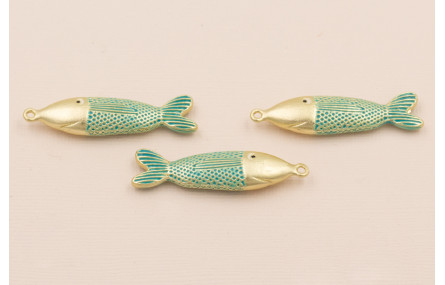 Colgante Pez Oro Mate escamas turquesas 50*11