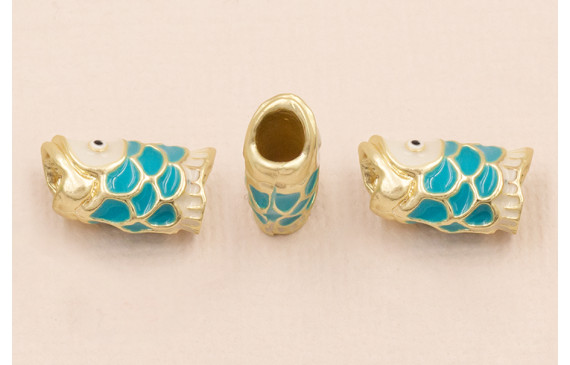 Entrepieza Pez 15*8 Turquesa y Beige Agujero 4mm