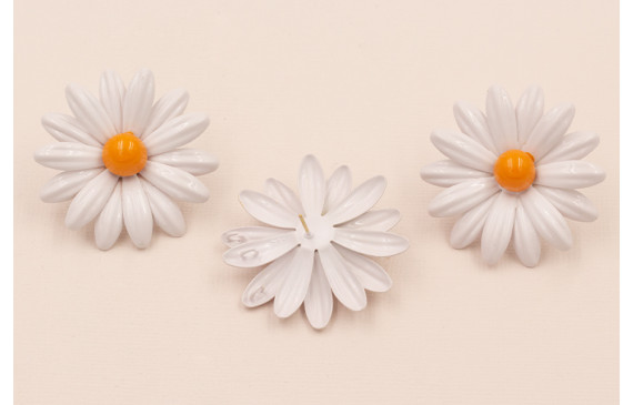Pendiente Flor 40mm Blanca y Naranja