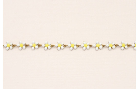 Cadena Latón Margaritas de 5mm Blancas y Amarillas