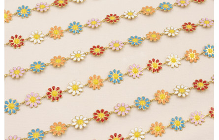 Cadena Acero margaritas multicolor de 10mm Oro