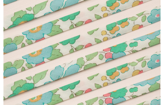 Lazo estampado bies 10mm Flores Turquesa