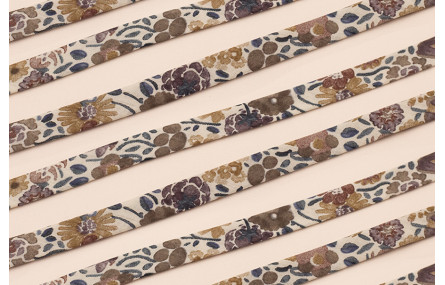 Lazo estampado bies 10mm Flores Azules y tostadas