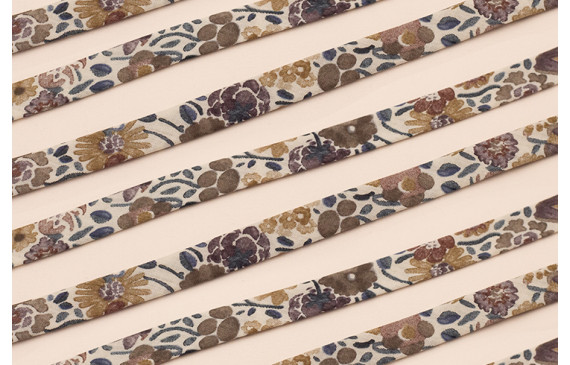 Lazo estampado bies 10mm Flores Azules y tostadas