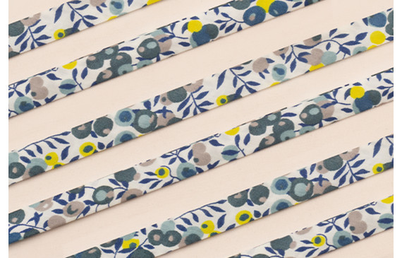 Lazo estampado bies 10mm Liberty Flores Azules