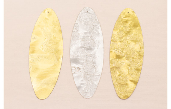 Lentejuela Ovalo 80*26 Oro y Plata con Textura