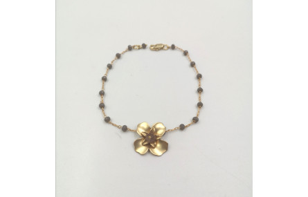 Pulsera facetadas gris y flor oro