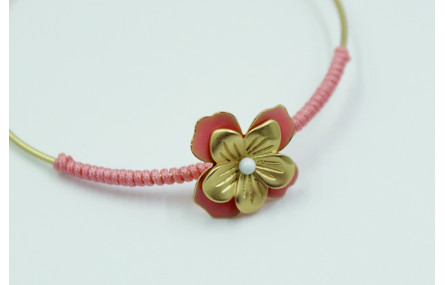 Pulsera rigida flor esmaltada rosa y alfiler bola 
