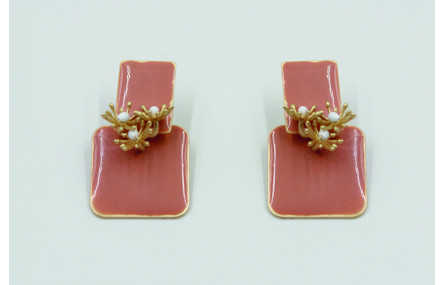 Pendientes rectangulo esmaltado rosa con camapnill