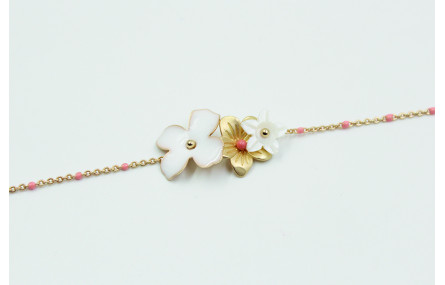 Pulsera con cadena oro mate y bola esmaltada blanc