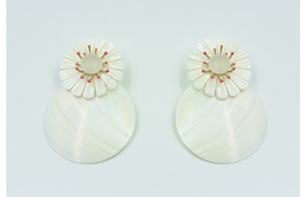 Pendientes flor nacar 38mm con perno esmaltado ros