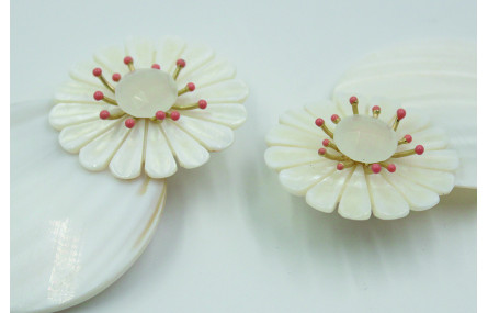 Pendientes flor nacar 38mm con perno esmaltado ros