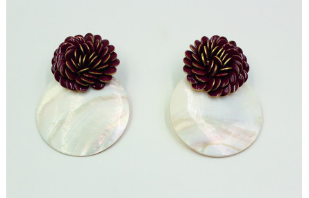 Pendientes con roseton 25mm de esmaltes granates y