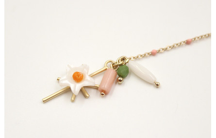 Pulsera cadena bola esmaltada rosa con colgante de