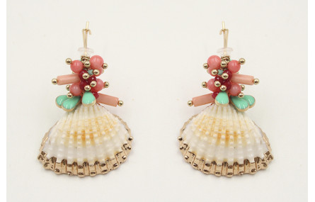 Pendientes aro brillo con concha blanca y dorada c