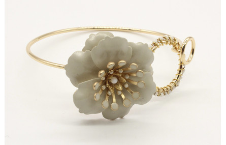 Pulsera doble aro oro brillo con flor con flor esm