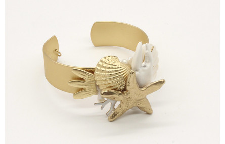 Pulsera rigida ancha con estrella y coral en oro m