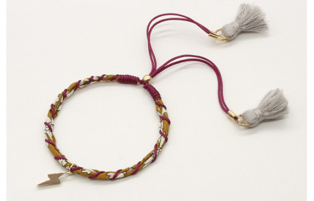 Pulsera rigida forrada con liberty mostaza e hilo 