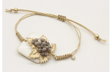 Pulsera cordón macramé oro palido con cuadrado esm