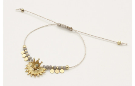 Pulsera hilo macrame plateado con facetadas grises