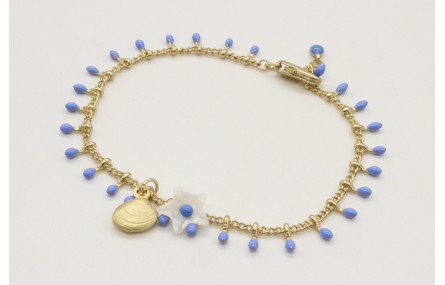 Pulsera de cadena de cerillas azules con flor naca