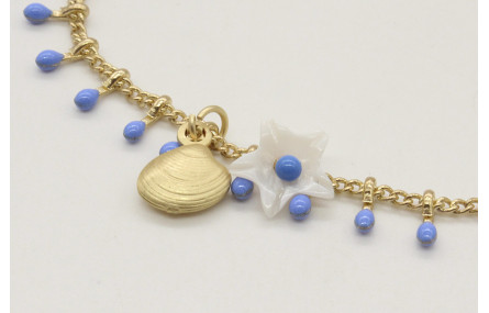 Pulsera de cadena de cerillas azules con flor naca