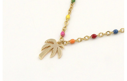 Collar cadena de acero inoxidable de bolitas esmal