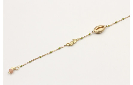 Pulsera cadena bola esmaltada verde con concha oro