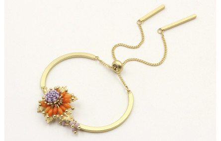 Pulsera semirigida con hoja central oro mate, oval
