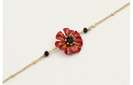 Pulsera cadena microbola oro amte con flor esmalta