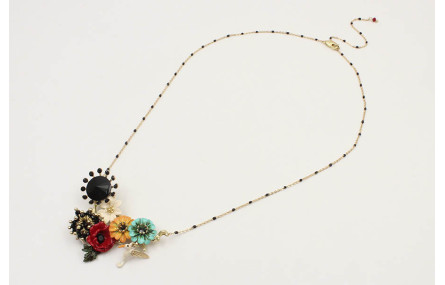 Collar cadena eslabón y microbola esmaltada negra 