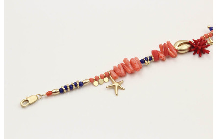 Pulsera corales rosas con colgantes concha mejilló