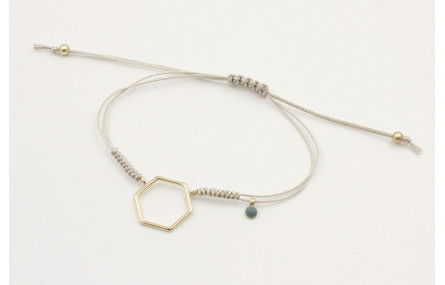 Pulsera hilo microdriza plateado con hexago dorado