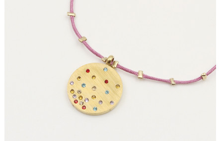 Pulsera hilo macrame malva con bolas aplastadas y