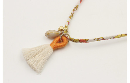 Collar lazo liberty flores verdes,rosas,coral con