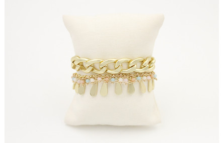 Pulsera triple con cadena entrelazada, cadena gota