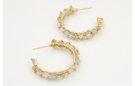 Pendientes aro oro mate con cadena facetadas opale