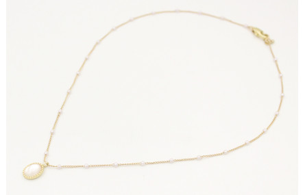 Solitario con cadena de microperlas y colgante pie