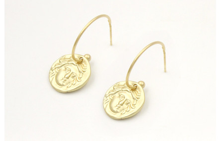 Pendientes aro con bolita en oro mate y colgante c