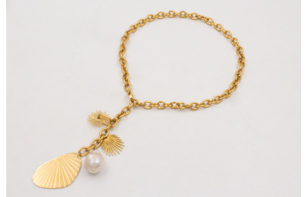 Collar ACERO cadena dorada eslabones redondos con 