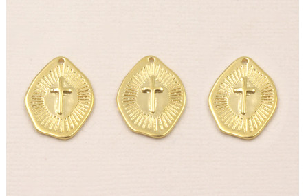 Chapa Irregular Cruz 20*15mm Baño Oro 3micras 18k