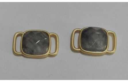 Piedra jade cuadrada 11mm Gris en metal Oro Mate