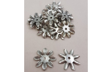 Flor 8 pétalos 13mm diametro Plata Vieja
